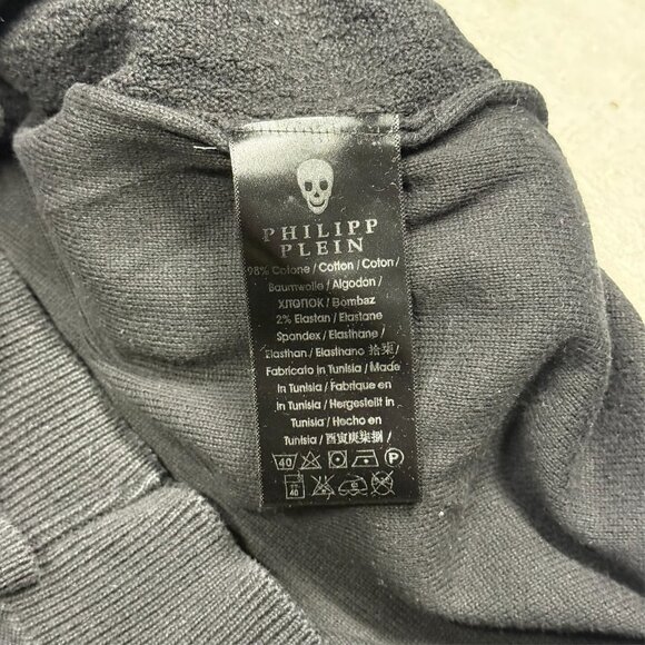 Philipp Plein Knit Sweater Textured Black/Grey Cotton Stretch Large - Picture 7 of 8